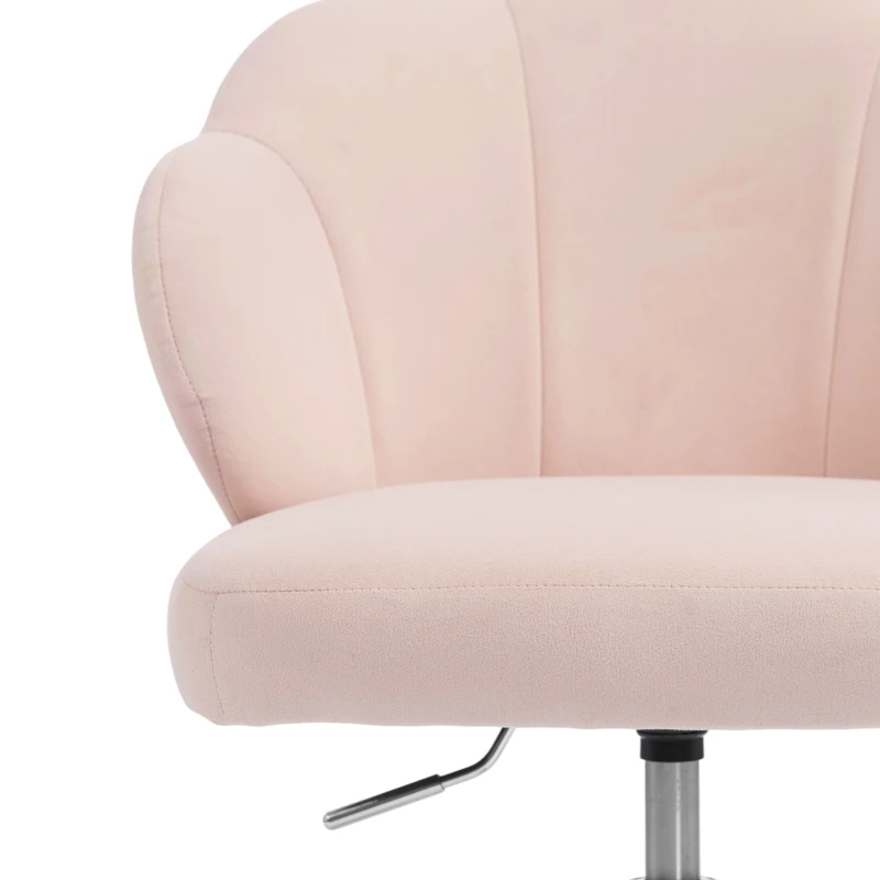 HOMCOM Cadeira de Escritório em Veludo, Cadeira para Penteadeira com Encosto em Pétala, Altura Ajustável, Função de Balanço, Rosa