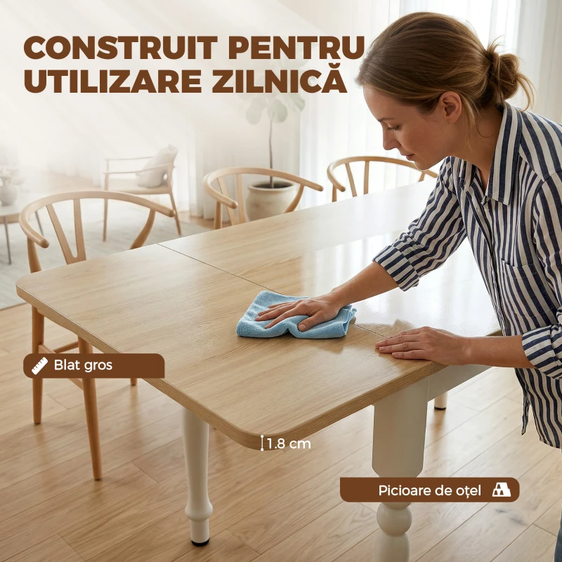 HOMCOM Masă Pliabilă pentru 2-6 Persoane, Extensibilă, Efect de Lemn, Finisaj Natural