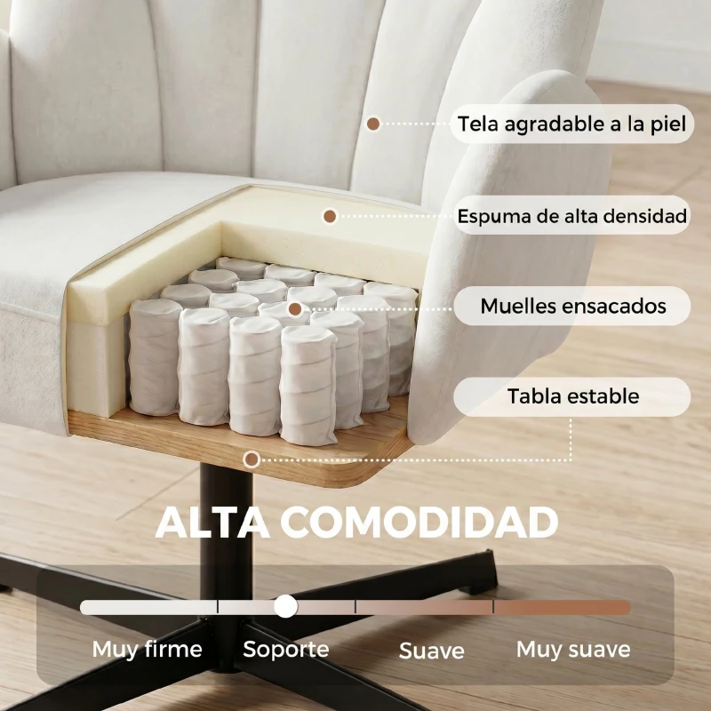 HOMCOM Sillón de Salón Giratorio Butaca de Salón Tapizada Terciopelo con Respaldo en Forma de Concha Cojín con Resortes Crema