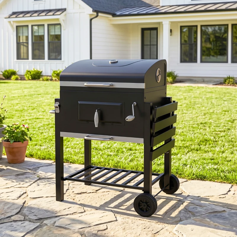 Outsunny Charcoal Grill, with Height-Adjustable Coal Pan - Black