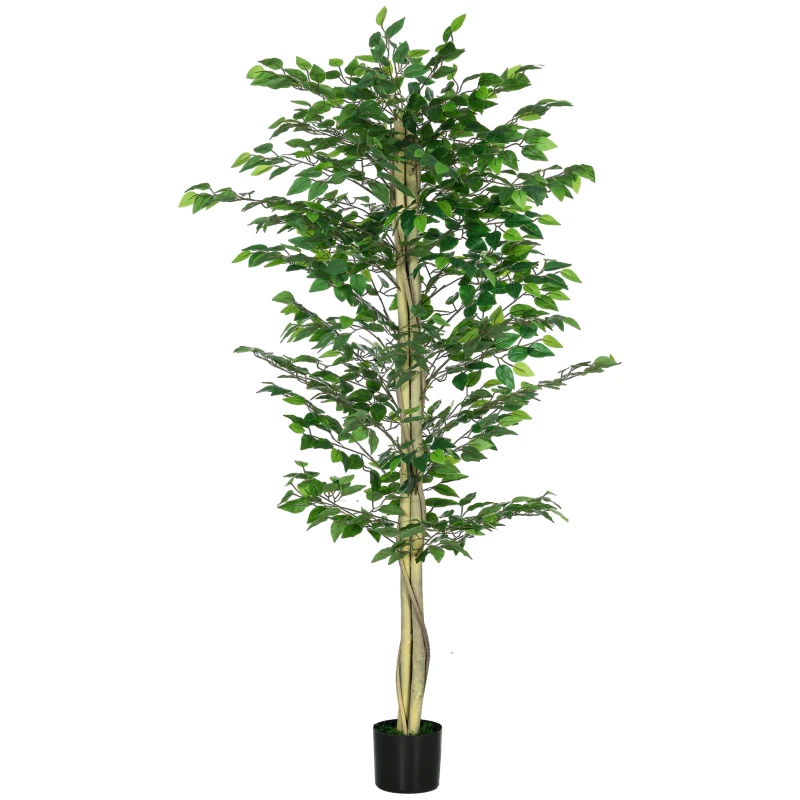 Outsunny Arbre Artificiel Plante Artificiel Banyan Hauteur 1,8 m Tronc Branches Liane Lichen Feuilles Grand réalisme Pot Inclus