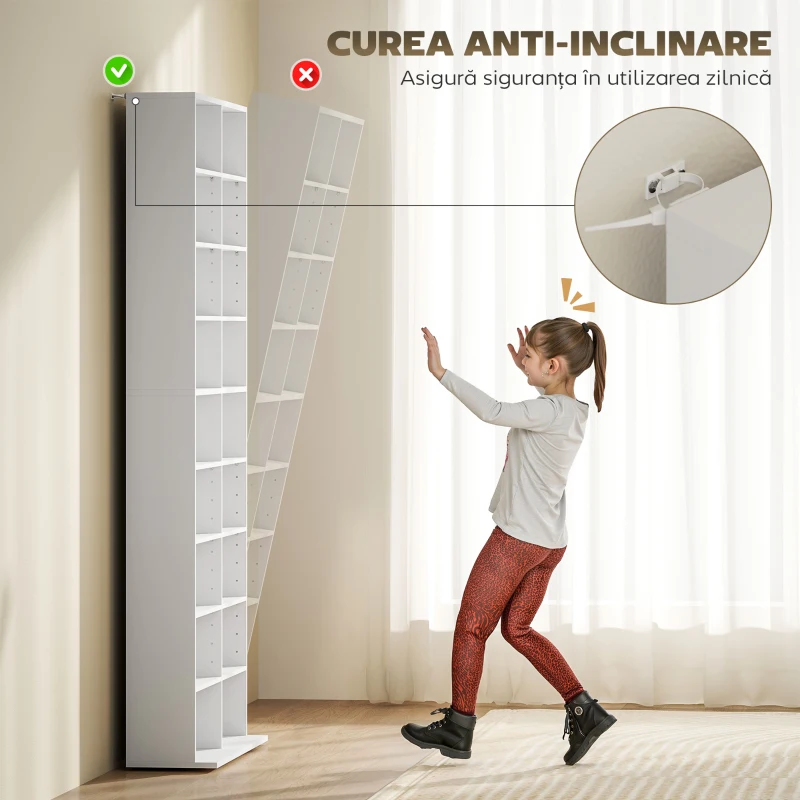 HOMCOM，Raft pentru CD-uri，Cu 14 Rafturi Ajustabile, PAL, 78,5x24x175 cm, Alb