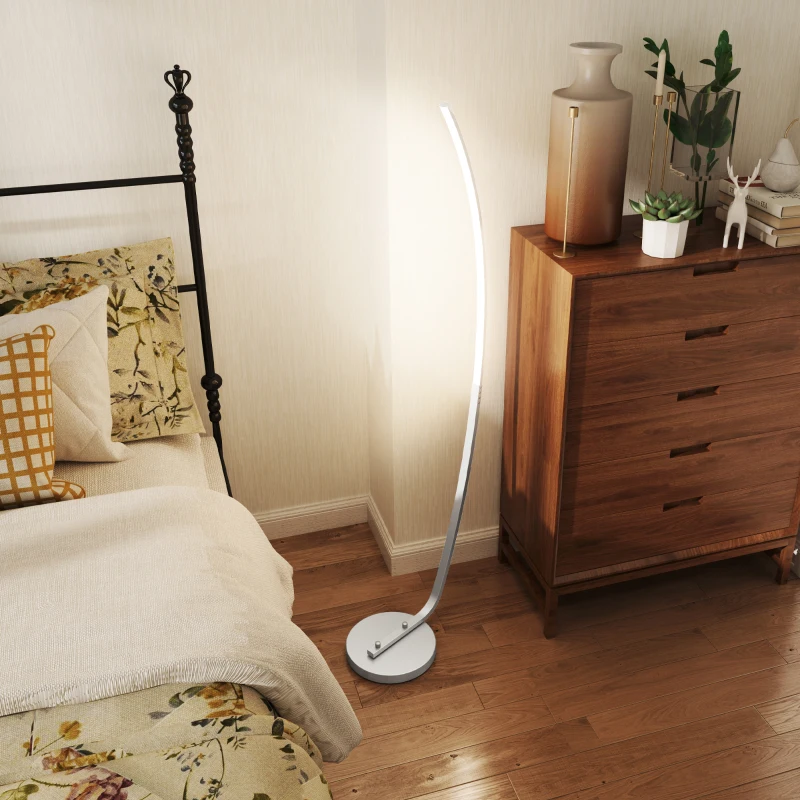 HOMCOM Candeeiro LED com 3 níveis de luminosidade ajustáveis, candeeiro de pé moderno com interruptor de pé, prateado