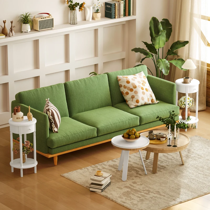 HOMCOM Set 2 Noptiere cu Sertar și Raft din Lemn Stil Contemporan, Ø35.5 x 71 cm, Alb