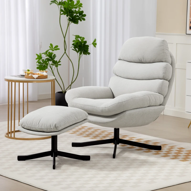 HOMCOM Poltrona Relax com Puff Poltrona Lounge em Tecido Chenille Poltrona de TV Moderna 78 x 93 x 100 cm Creme Branco