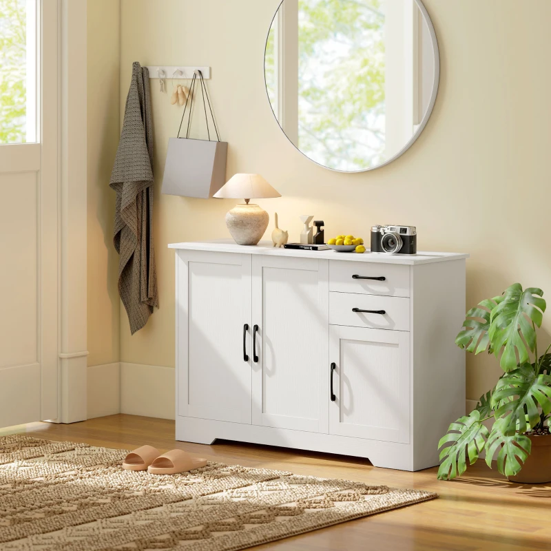 HOMCOM Sideboard mit 2 Schubladen, modernem Aufbewahrungsschrank, verstellbarem Einlegeboden und 3 Türen, Weiß
