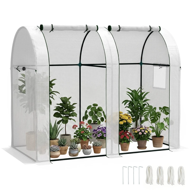 Outsunny Serre de jardin 1,8 m² serre à tomates 2 portes zippées déroulantes 4 fenêtres enroulables acier PE 135 g/m² blanc