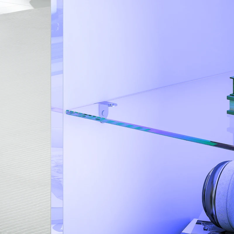 HOMCOM Móvel de TV com iluminação LED, 2 portas, prateleira de vidro, orifícios para cabos, para sala, painel de partículas, Branco