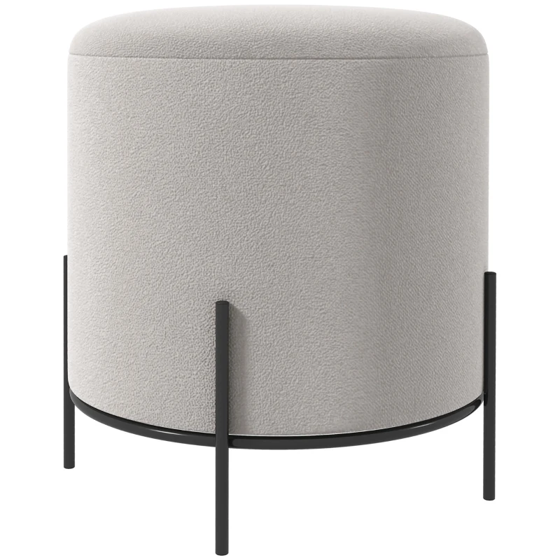 HOMCOM Pufe Otomano Banco Apoio para os Pés em Veludo com Pés em Aço para Sala Quarto Ø35x38 cm Cinza Claro