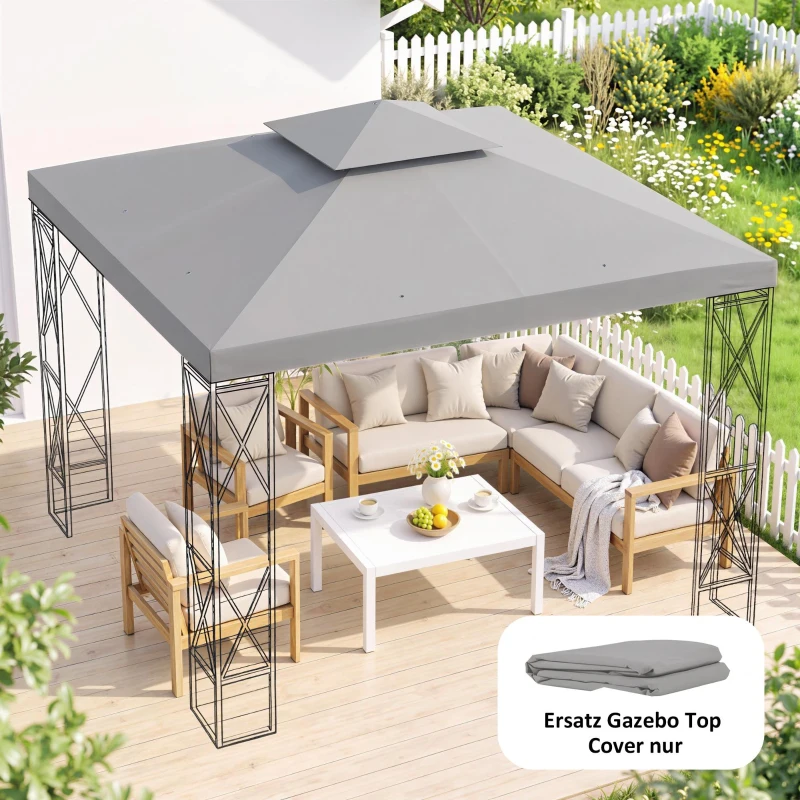 Outsunny Ersatzdach für Pavillon 3 x 3 m wasserdicht Pavillondach mit Doppeldach Ablauflöcher Hellgrau