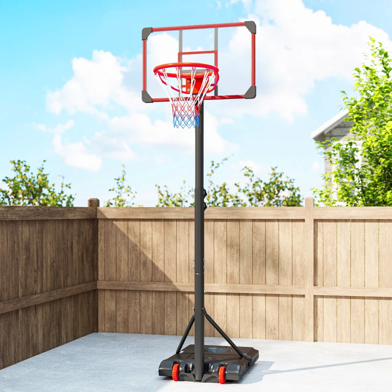 SPORTNOW Basketball Hoop and Stand Height Adjustable with Backboard Weighted Base, Wheels, 1.8–2 m, Black and Red