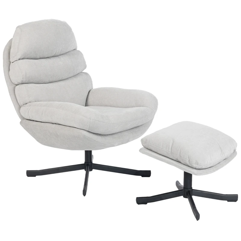 HOMCOM Poltrona Relax com Puff Poltrona Lounge em Tecido Chenille Poltrona de TV Moderna 78 x 93 x 100 cm Creme Branco