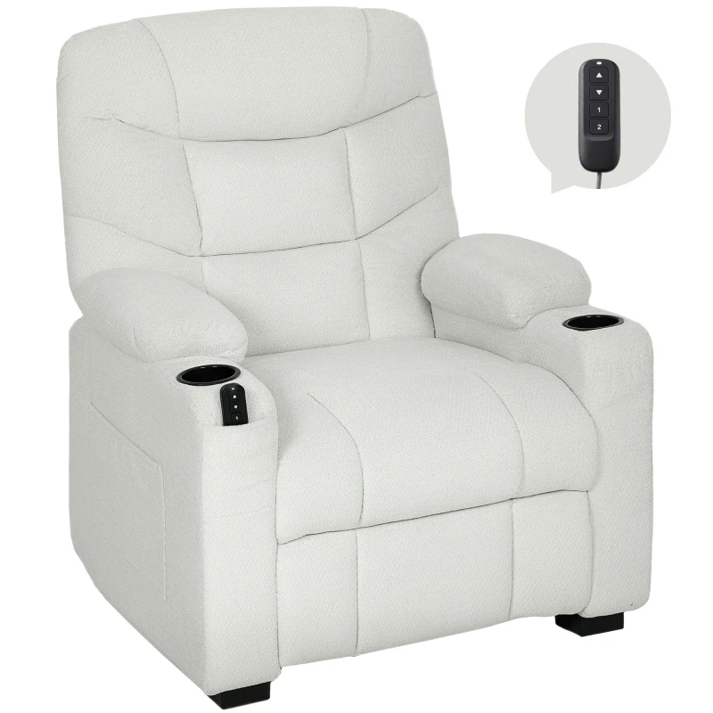 HOMCOM Fotoliu Relax Electric Reclinabil 150° cu Suport pentru Picioare, Funcție Memorie, Telecomandă, din Catifea, Crem