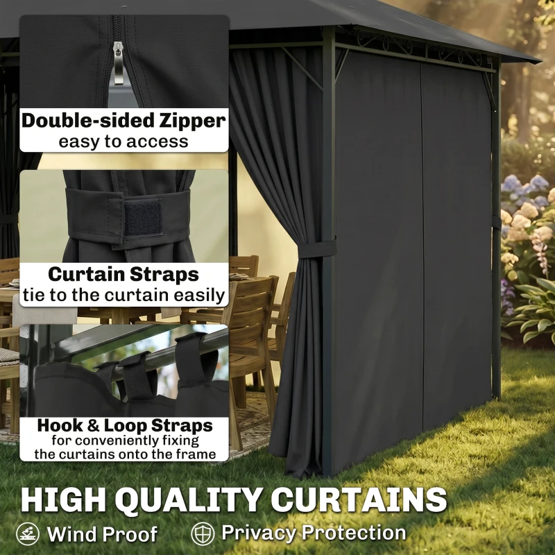 Outsunny 3 x 4m Steel Gazebo, with Curtains - Black