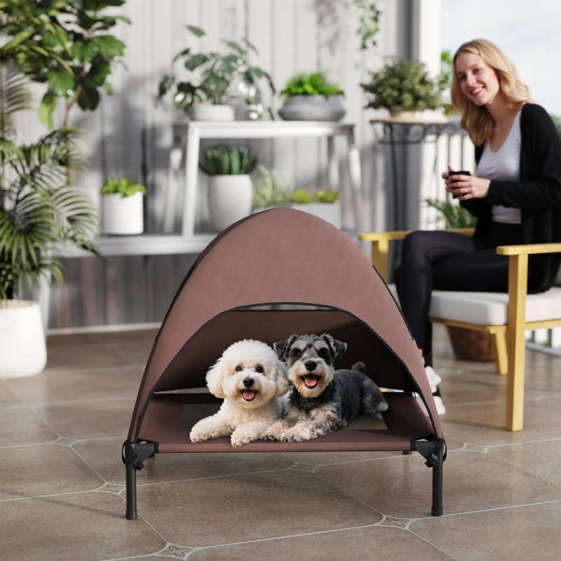 PawHut Cama para Cães Exterior com Dossel Cama Elevada para Cães de Porte Médio 76x61x71 cm Café