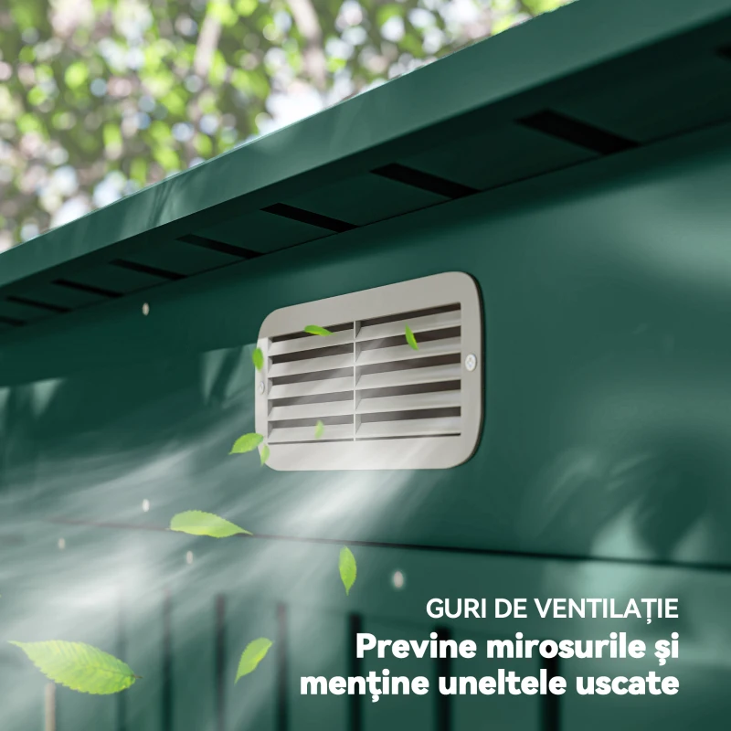 Outsunny Magazie pentru unelte cu 2 orificii de aerisire și zăvor, din oțel, 249x121x183 cm, verde
