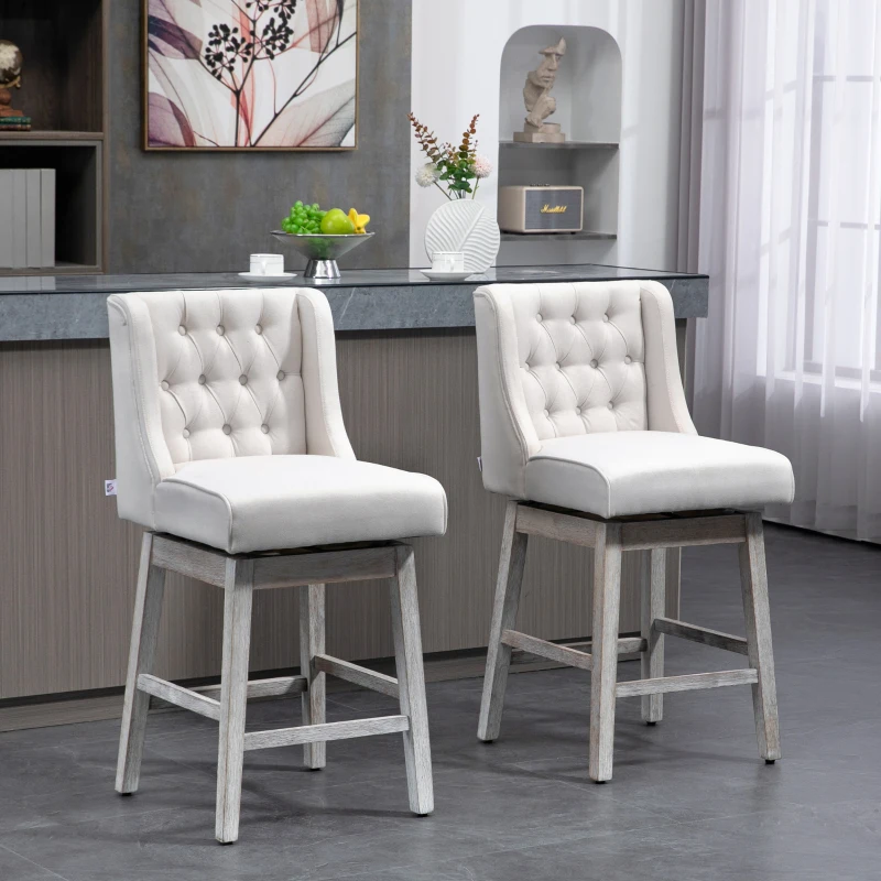 HOMCOM Juego de 2 Taburetes de Bar con Respaldo Taburetes Altos de Cocina Giratorios 180° Patas de Madera 46x57x101 cm Beige