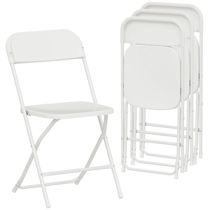 HOMCOM Set 4 Sedie Pieghevoli con Fori di Drenaggio in Plastica e Metallo, 45x49x79.5 cm, Bianco