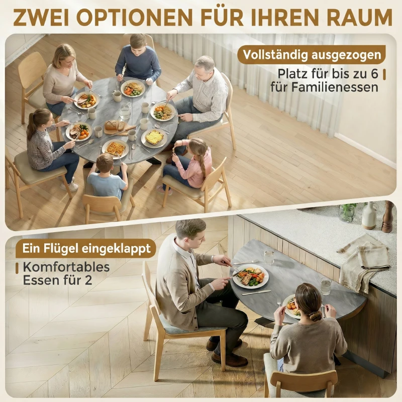 HOMCOM Klappbarer Esstisch für 2-6 Personen, Runder Klapptisch mit Doppel-X-Stahlrahmen, Dicke Tischplatte, Zementgrau