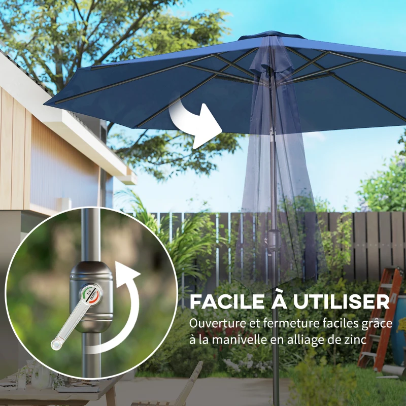 Outsunny Parasol de Jardin Extérieur 3x3 m, Parasol Inclinable Octogone avec Manivelle, 8 Baleines, Anti-UV, Bleu