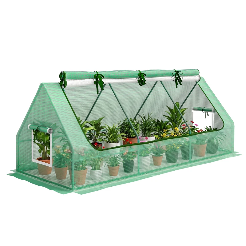 Outsunny Portable Small Polytunnel, Mini Greenhouse with Mesh Windows for Indoor and Outdoor, 240x90x90cm, Green