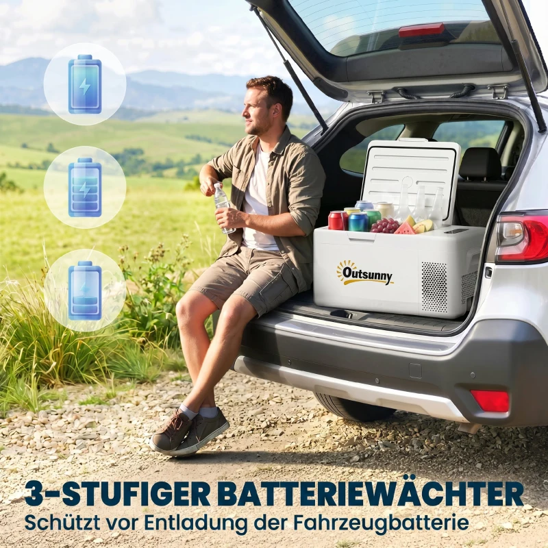 Outsunny 16,8 Liter Camping-Kühlschrank, Autokühlschrank, Kühlbox mit LED Anzeige, AC- und DC-Adapter, leiser Betrieb, Cremeweiß(m-6)