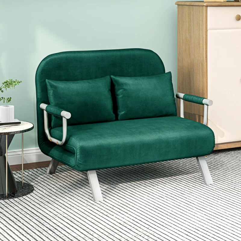 HOMCOM Canapé convertible 2 places canapé-lit 2 places avec dossier réglable et 2 coussins en revêtement aspect suède vert
