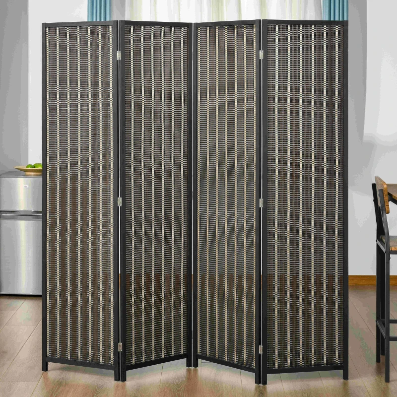 HOMCOM Raumteiler, faltbar, Kiefernholz/Bambus, 180 x 180 cm, Braun/Schwarz