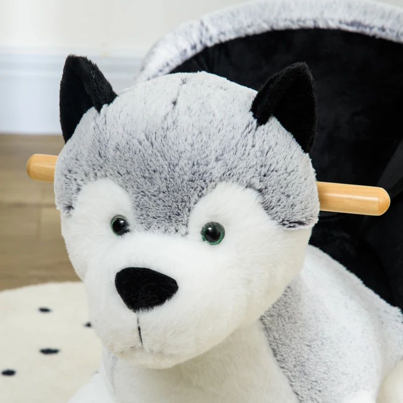 HOMCOM Cavallo a Dondolo a Forma di Cane Husky per Bambini da 18-36 Mesi, 60x33x50cm, Grigio