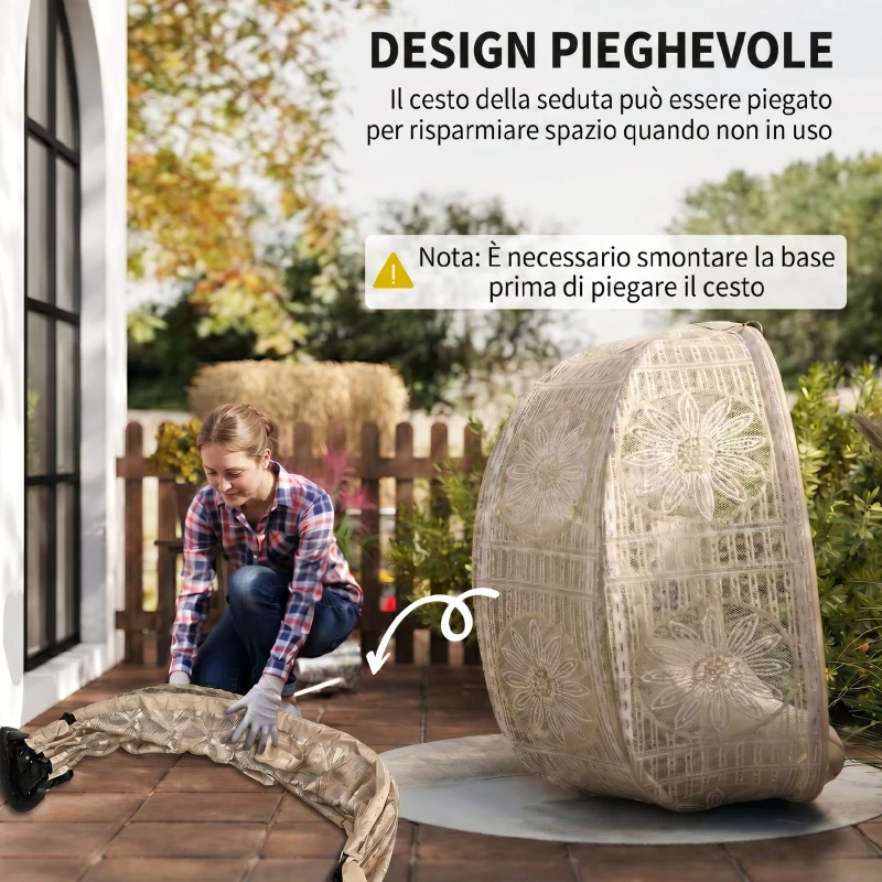 Outsunny Lettino da Giardino 2 Posti con Copertura Decorata e Cuscino Spesso, 126x75x142 cm Marrone