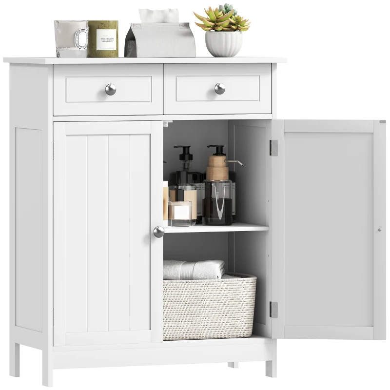 kleankin Meuble de salle de bain meuble de rangement 2 tiroirs placard double porte et étagère réglable 60 x 30 x 75 cm blanc