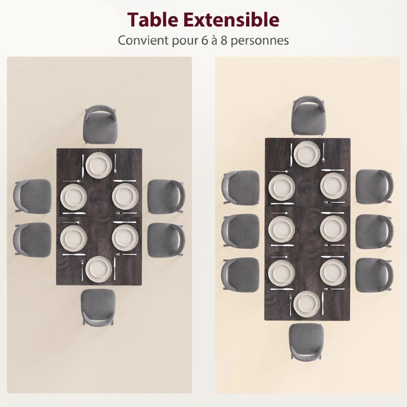 HOMCOM Table à manger pliante table extensible 120-160 cm jusqu'à 6 à 8 personnes avec pieds en acier, gris