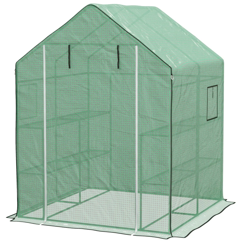 Outsunny Serre de jardin avec 1 porte, 1 fenetres, étagères 3 niveaux pour Légumes Plantes Fleurs Bâche PE 140 x 143 x 190 cm