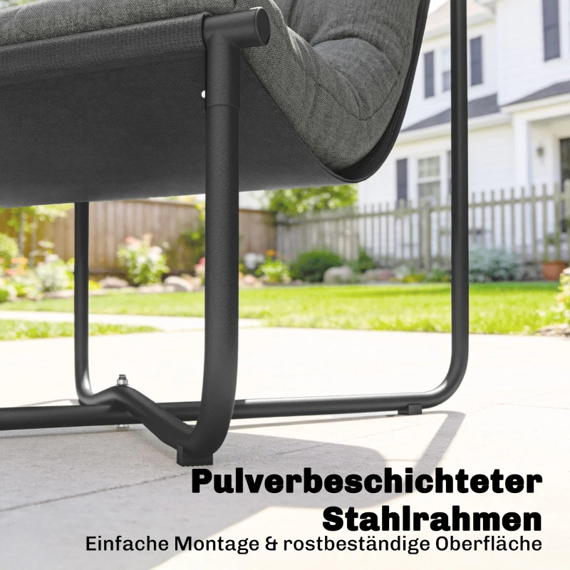 Outsunny Lounge Sessel Outdoor Ergonomischer Gartensessel mit hautfreundlich Kissen Breiter Sitz Stahlrahmen Dunkelgrau