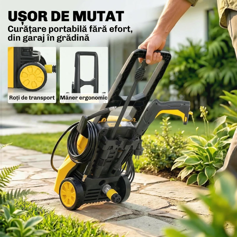 Outsunny Aparat de Spălat cu Presiune 1600w cu Duză Reglabilă, 120 Bar, Galben