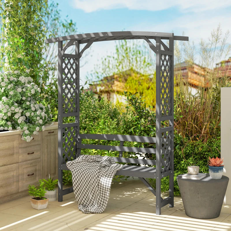 Outsunny Garden Bench, Wooden Garden Arbour with Seat for Vines/Climbing Plants, Grey