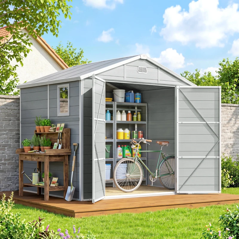 Outsunny Gerätehaus, 4,1m², Gartenhaus mit Satteldach, 240 x 190 x 180/228 cm