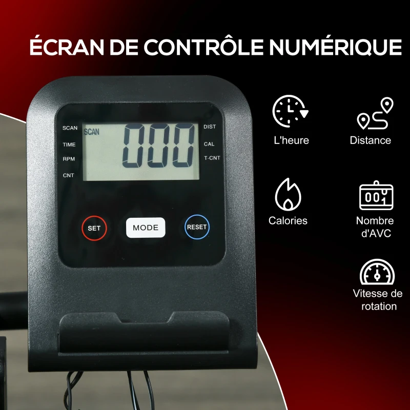 SPORTNOW Remador de água para apartamento remador de apartamento dobrável 6 níveis de resistência ecrã LCD multifuncional aço PC preto