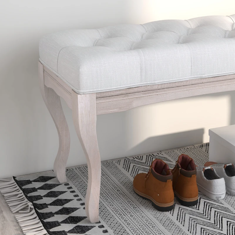 HOMCOM Panca Fondo Letto in Tessuto Effetto Lino, Schiuma e Legno, 110x37x49 cm, Bianco Crema