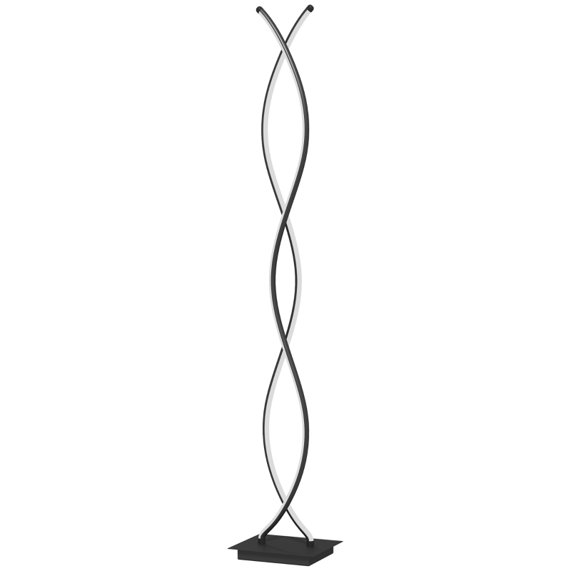 HOMCOM Lampada da Terra LED a Doppia Spirale, Lampada da Salotto con Luminosità Regolabile, Interruttore a Pedale, Nero