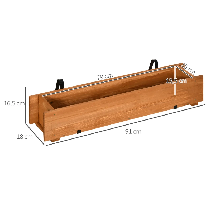 Outsunny Jardinera de Madera con 2 Ganchos para Colgar para Cultivos Plantas Flores al Exterior 91x18x16,5 cm Natural