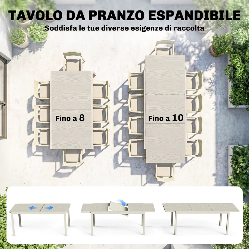 Outsunny Tavolo da Giardino Allungabile per 8-10 Persone, in Alluminio e Acciaio, 154/214x85x75 cm, Grigio Chiaro