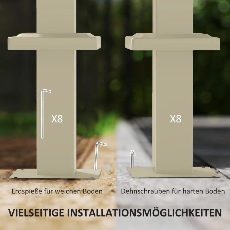 Outsunny 3 x 3 m Garten-Pergola mit einziehbarem Dach, Pavillon, Baldachin für Schatten, UPF30+, Khaki