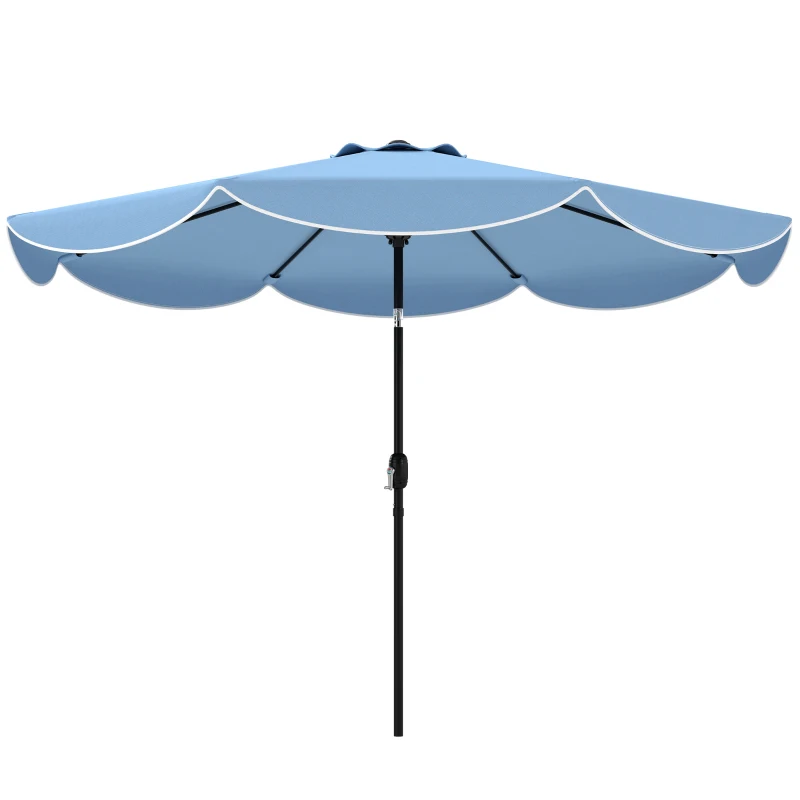 Outsunny Sonnenschirm rund Balkonschirm Strandschirm mit 3-facher Neigung Kurbel 8 Streben Ø265 x 235H cm Himmelblau