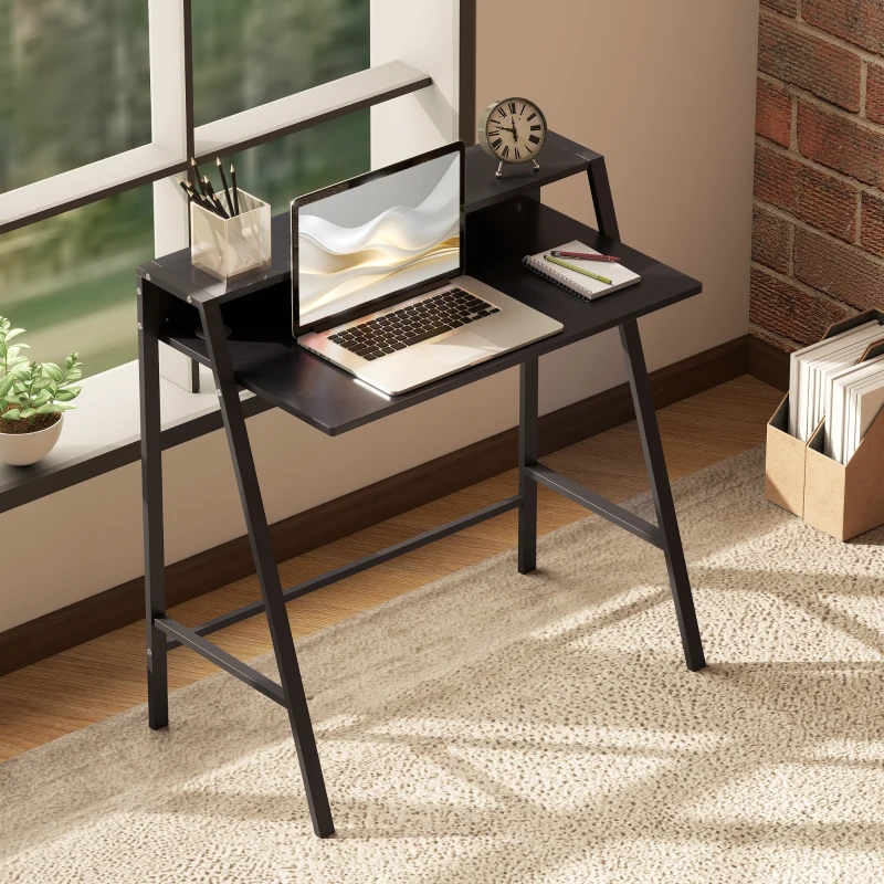 HOMCOM Schreibtisch, Computertisch mit Ablage und Kabel Management, moderner Schreibtisch mit Metallgestell für Arbeitszimmer, Schlafzimmer, Home Office, 84 x 45 x 85 cm, Schwarz
