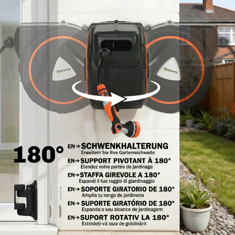 Outsunny furtun retractabil, suport furtun, role pentru furtun