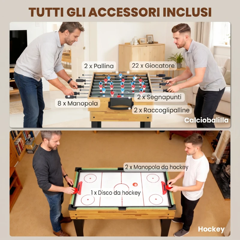 SPORTNOW Tavolo da Gioco 13 in 1 con Calciobalilla, Ping Pong, Air Hockey, Biliardo, Scacchi e Altri, Noce