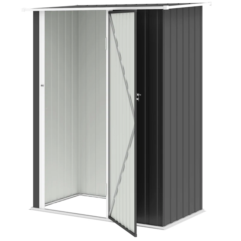Outsunny Magazie pentru Unelte din Metal cu Acoperiș Înclinat și Ușă Blocabilă, 142x86x189 cm, Gri Închis