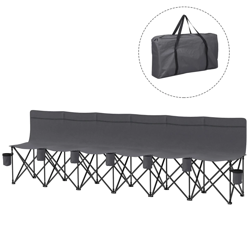 Outsunny 6 Seater Folding Camping Chair with Cup Holder & Carry Bag - Charcoal Grey