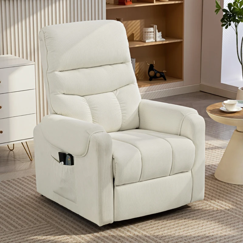HOMCOM Sillón Levanta Personas con 8 Punto de Masaje Reposapiés Mando a Distancia y Bolsillo Lateral 83x92x110 cm Beige